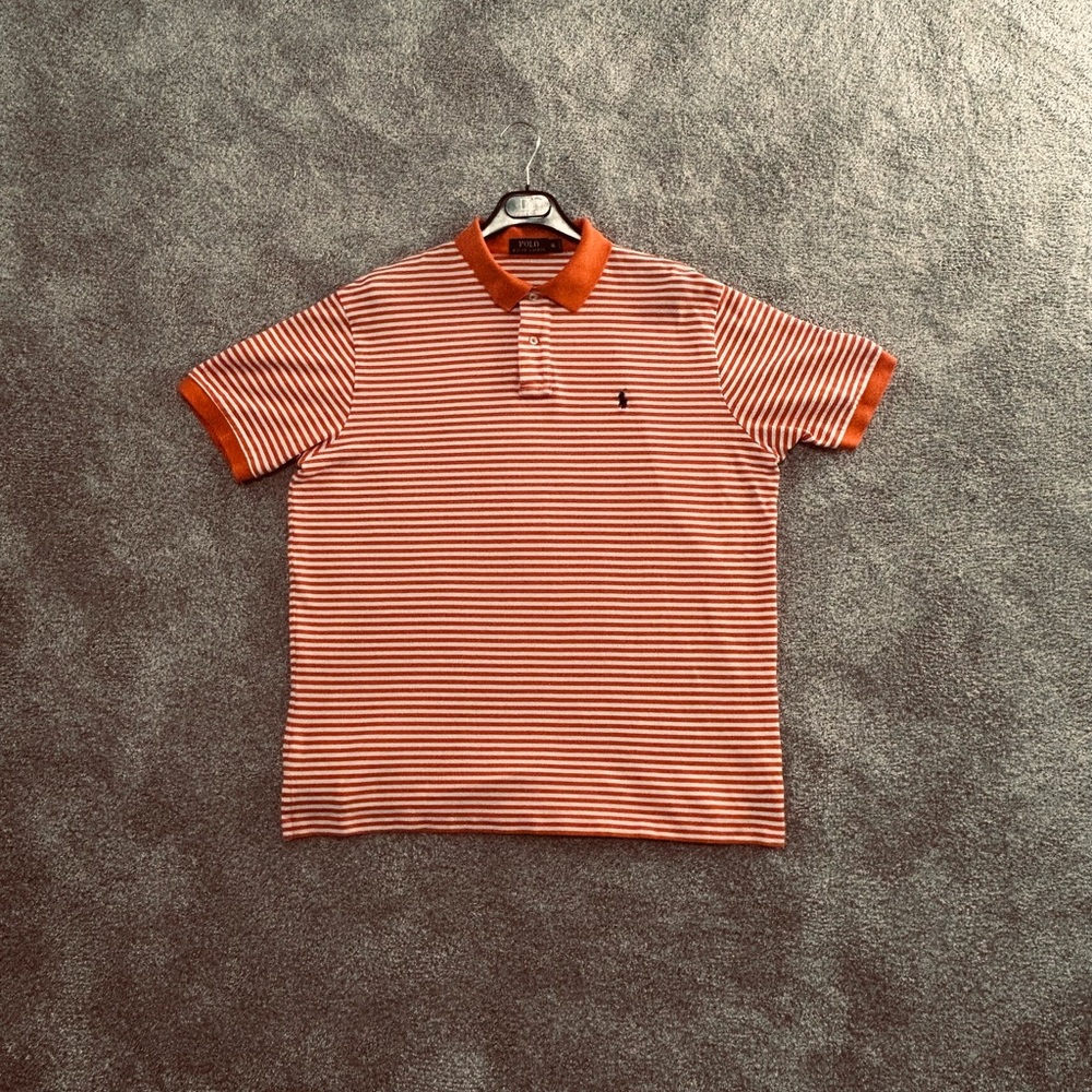 Ralph Lauren Orange and White Polo Shirt Classic Striped Design